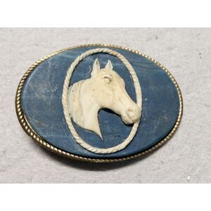 Vintage Incolay Carved Stone Horse Equestrian‎ Western Belt Buckle